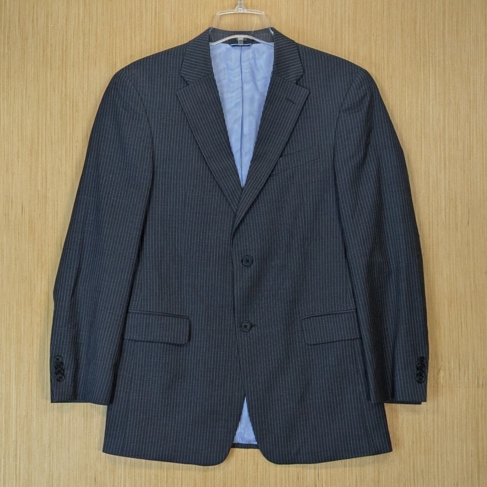 Tommy Hilfiger Mens Pinstripe Blazer‎ Charcoal Gray Two Button Suit Jacket